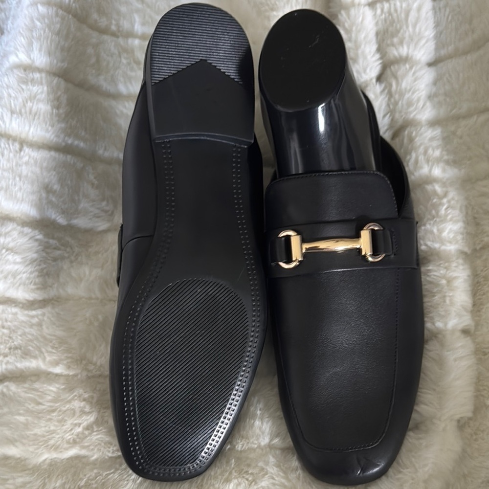 Steve Madden Black Leather Slip-On Mules with Gold Bit - Picture 9 of 13